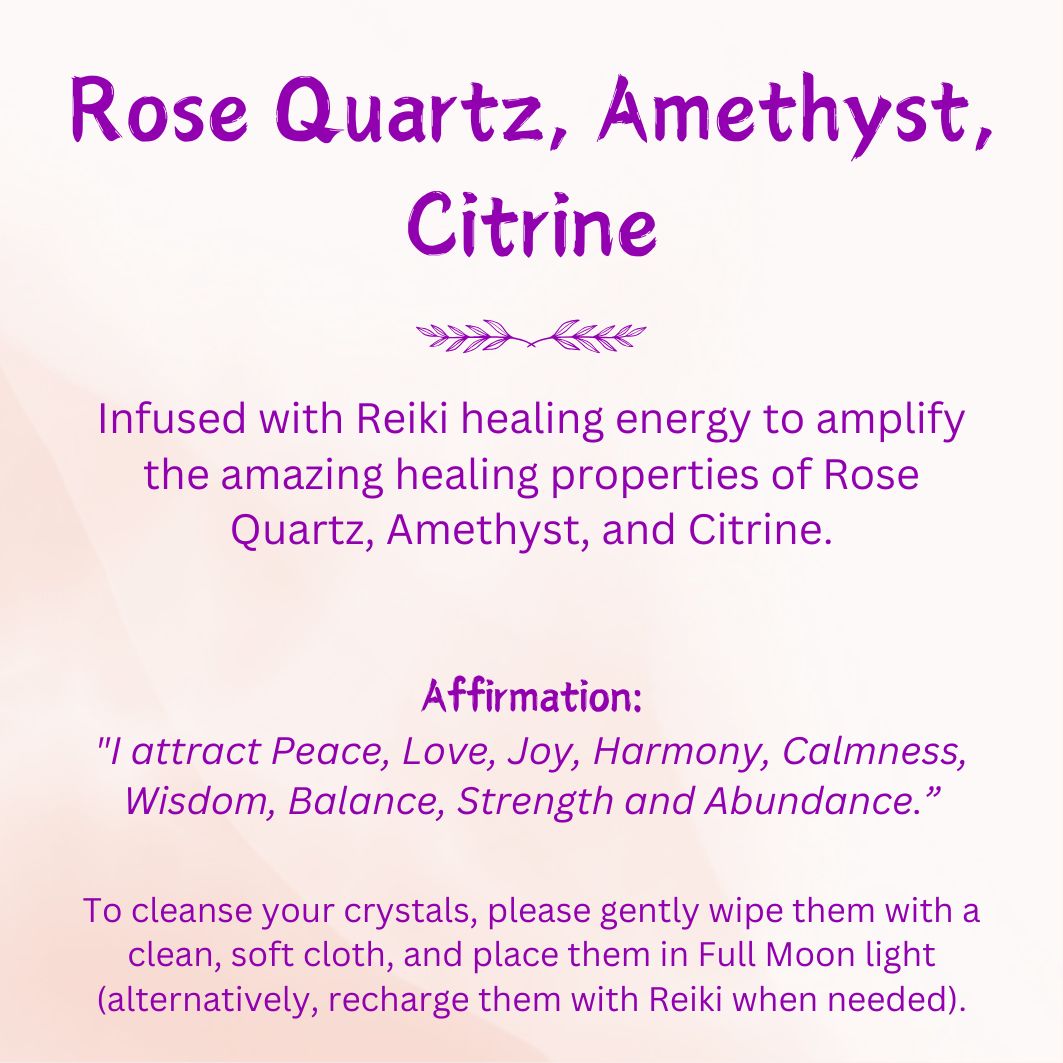 Trio of Radiance: Rose Quartz, Amethyst & Citrine Chip Bracelet