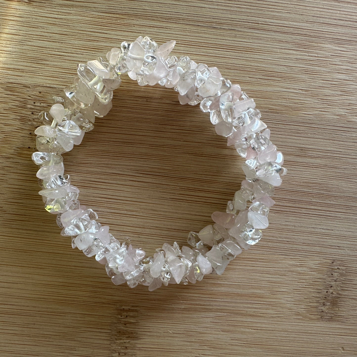 Radiant Harmony: Rose Quartz & Clear Quartz Chip Bracelet