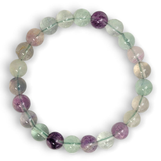 Light fluorite round bead bracelet with soft lilac and green tones for clarity and calm